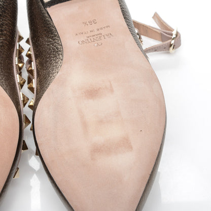 Valentino Garavani Metallic Pebbled Calfskin Rockstud Cage Ballerina Flats 36.5 Sasso Poudre 6 of 8