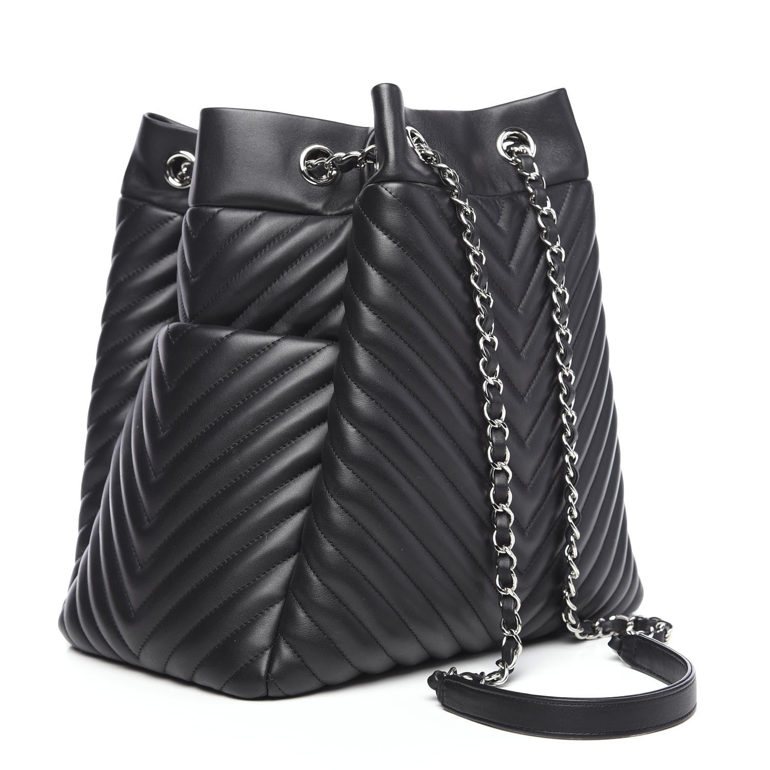 Chanel Lambskin Chevron Quilted Large Urban Spirit Drawstring Bag Black 2 of 8
