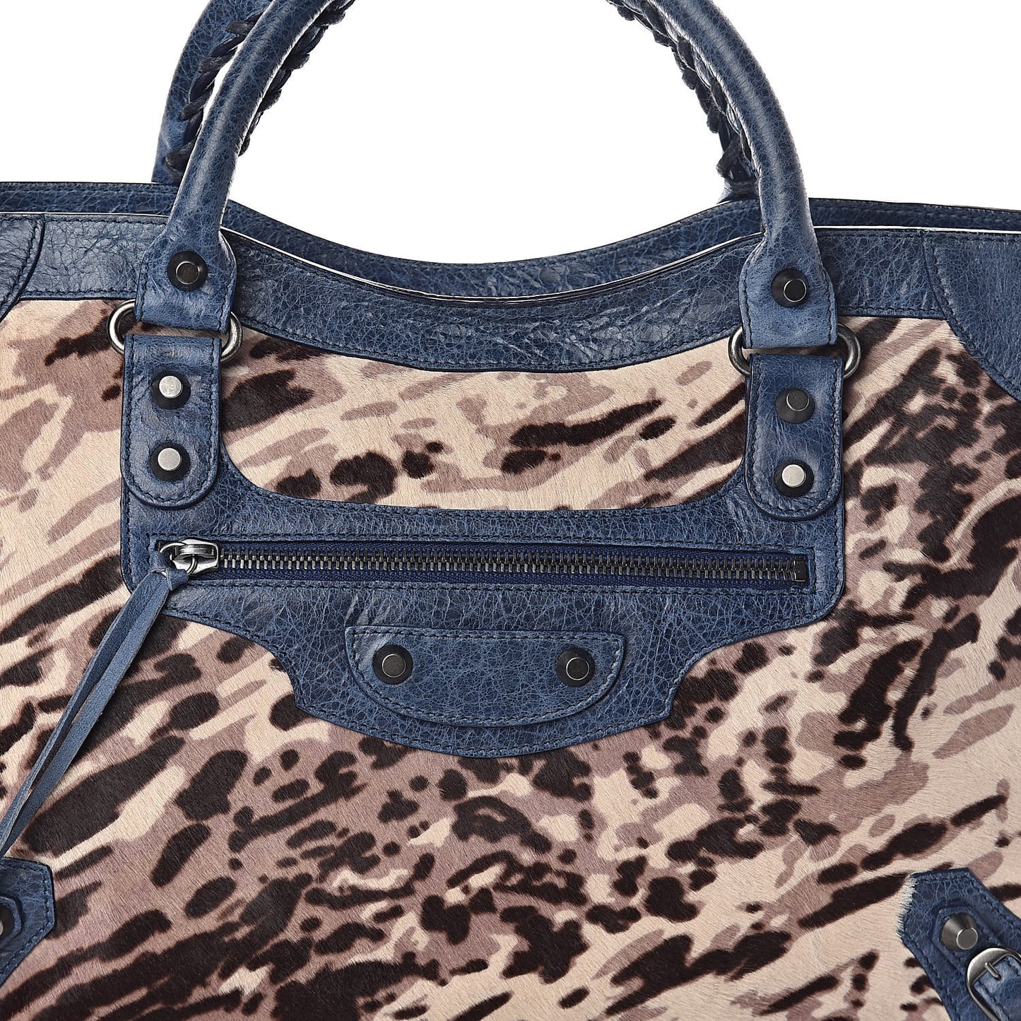 Agneau Pony Hair Leopard Print City Bleu Roi