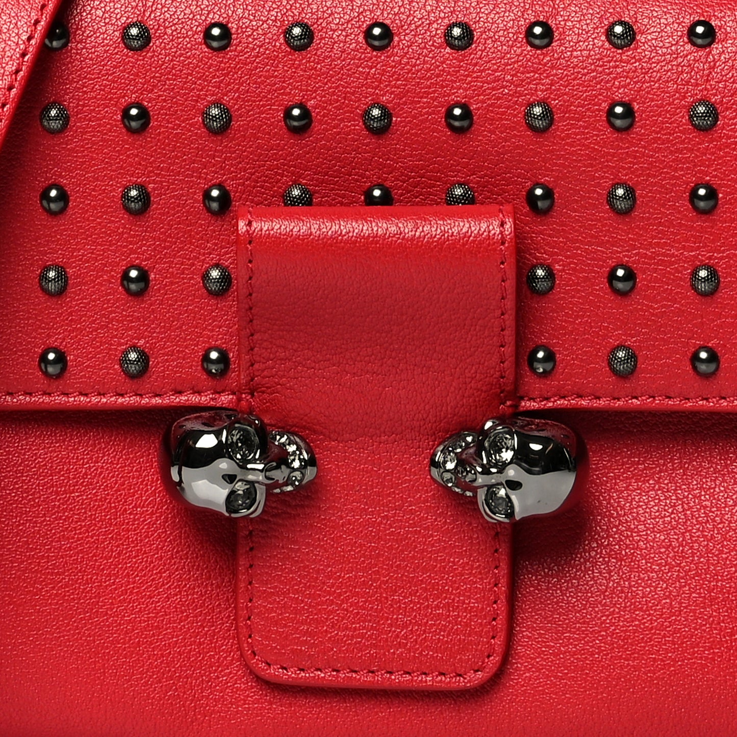 Calfskin Studded Small Twin Skull Chain Crossbody Red