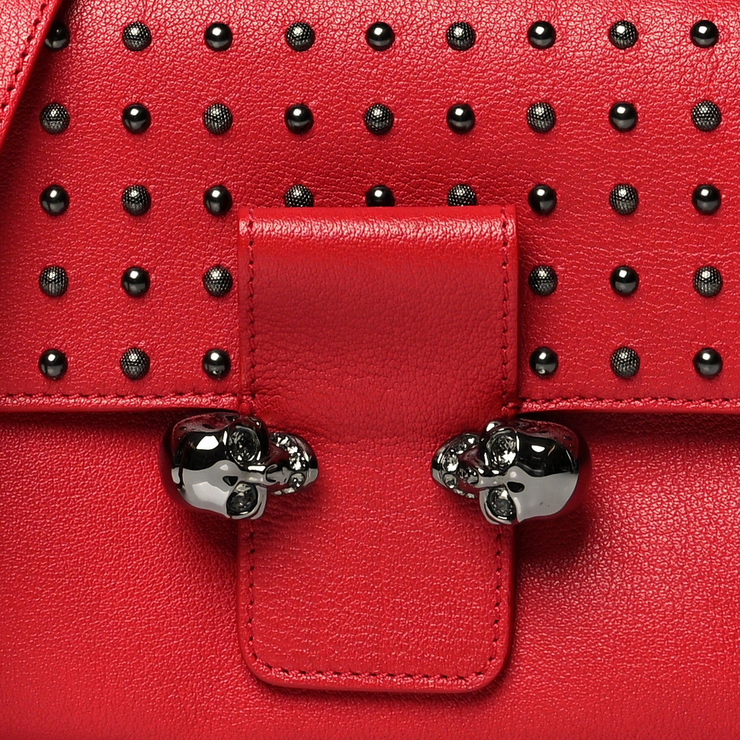 Alexander McQueen Calfskin Studded Small Twin Skull Chain Crossbody Red 9 of 11
