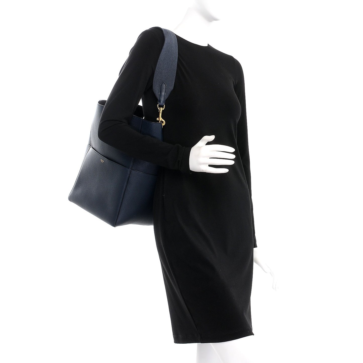 Soft Grained Calfskin Sangle Bucket Bag Navy Blue