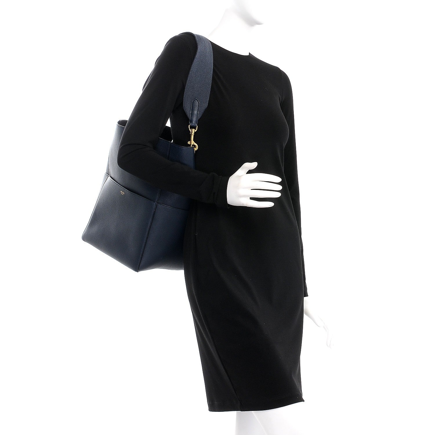 Celine Soft Grained Calfskin Sangle Bucket Bag Navy Blue 2 of 11