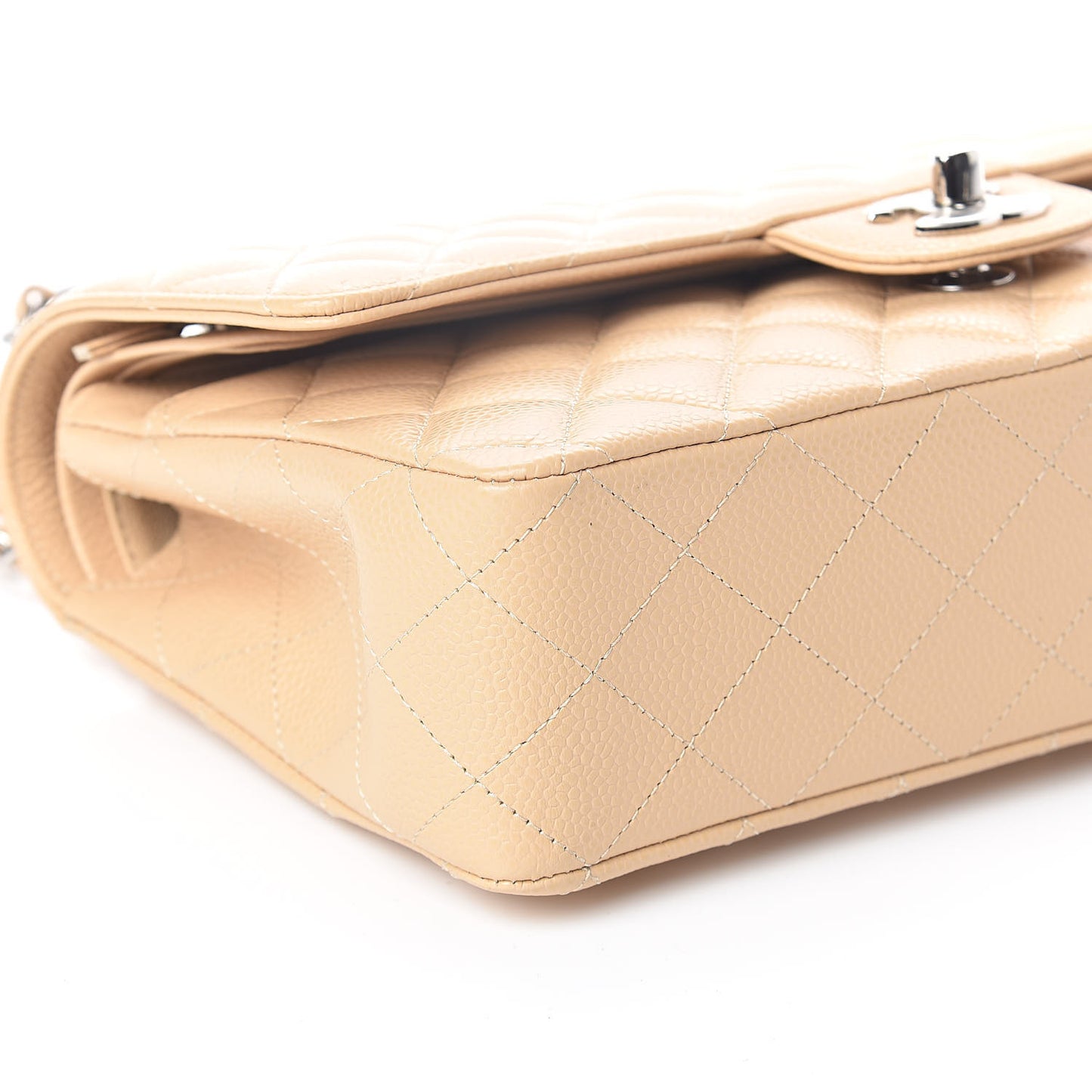 Caviar Quilted Medium Double Flap Beige
