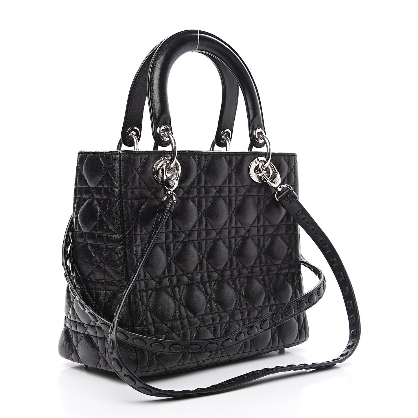 Lambskin Cannage Studded Double Strap Medium Lady Dior Black