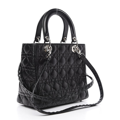 Christian Dior Lambskin Cannage Studded Double Strap Medium Lady Dior Black 2 of 10
