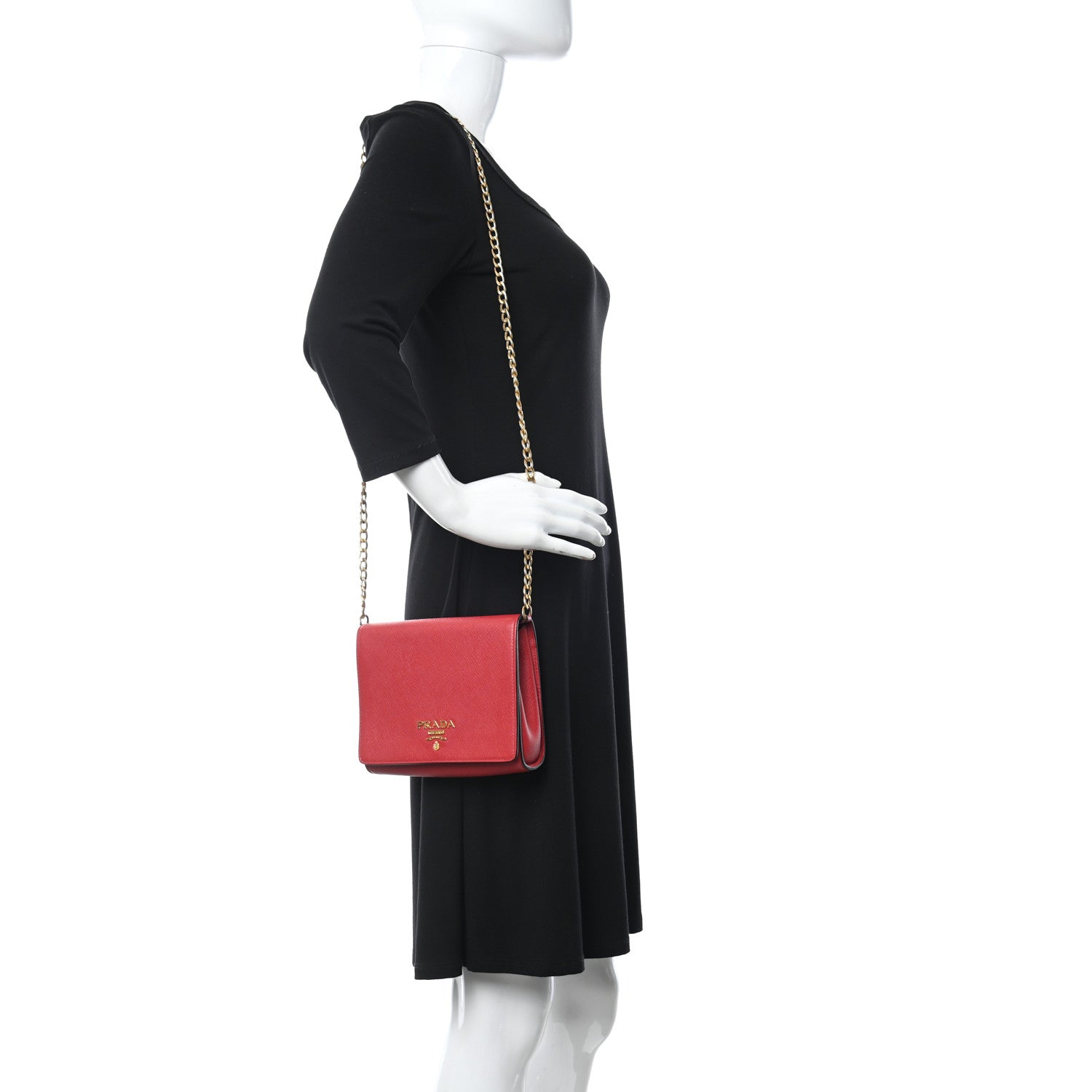 Prada Saffiano Chain Crossbody Bag Fuoco 2 of 11