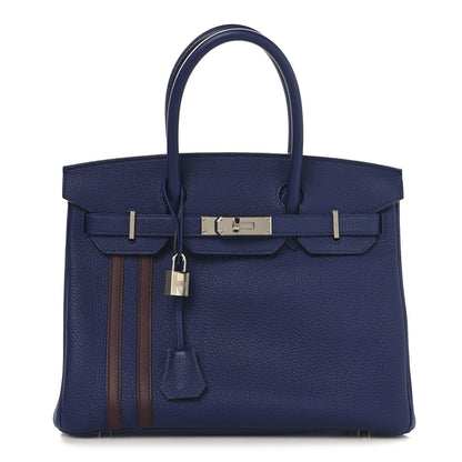 Hermes Togo Swift Officier Birkin 30 Bleu Encre Rouge H 1 of 12