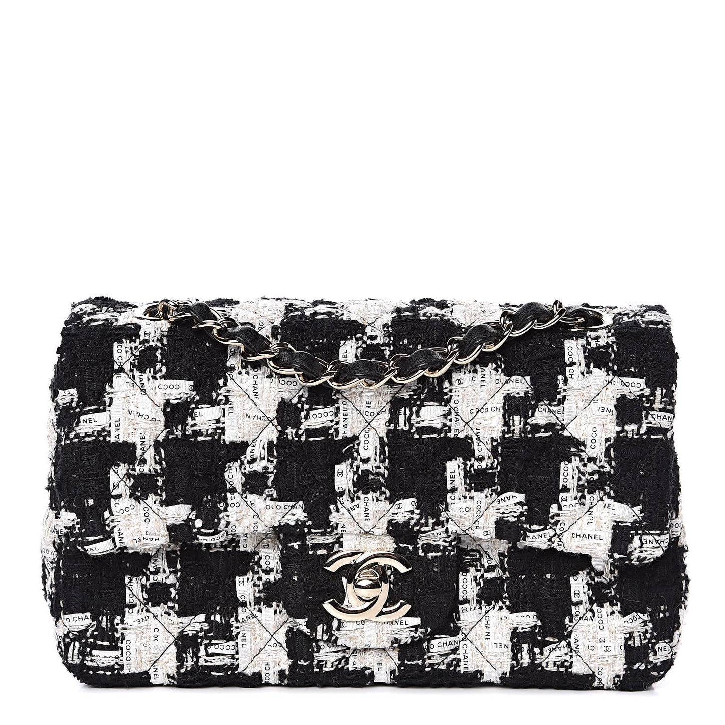 Tweed Quilted Mini Rectangular Flap Black Ecru White