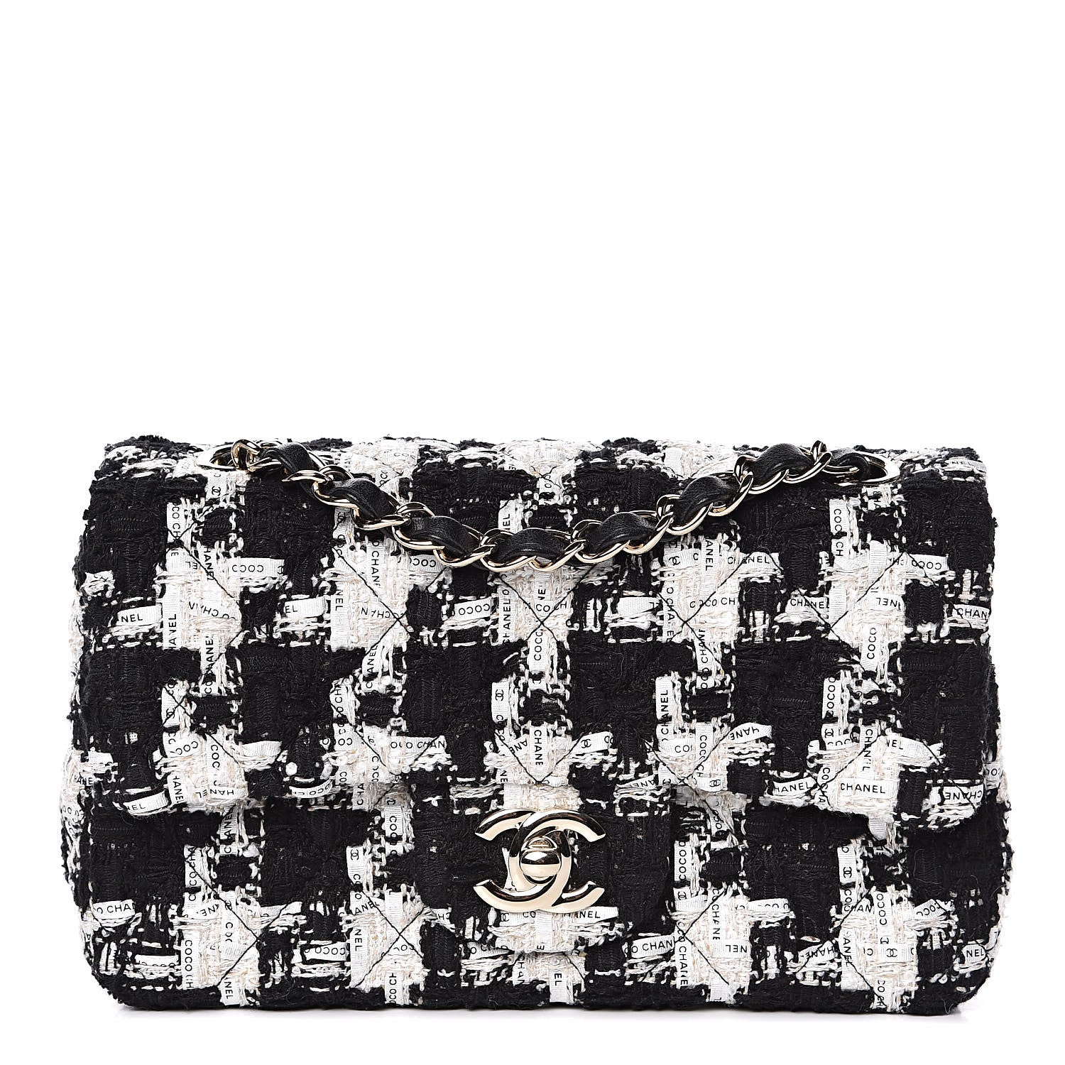 Chanel Tweed Quilted Mini Rectangular Flap Black Ecru White 1 of 12