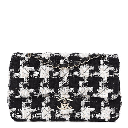 Chanel Tweed Quilted Mini Rectangular Flap Black Ecru White 1 of 12