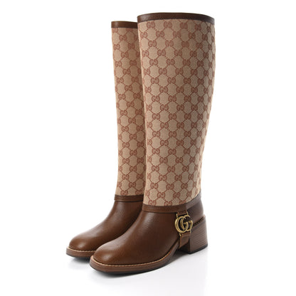 Gucci GG Monogram Calfskin Lola Tall Boots 37.5 Beige Ruggine Cuir 4 of 10