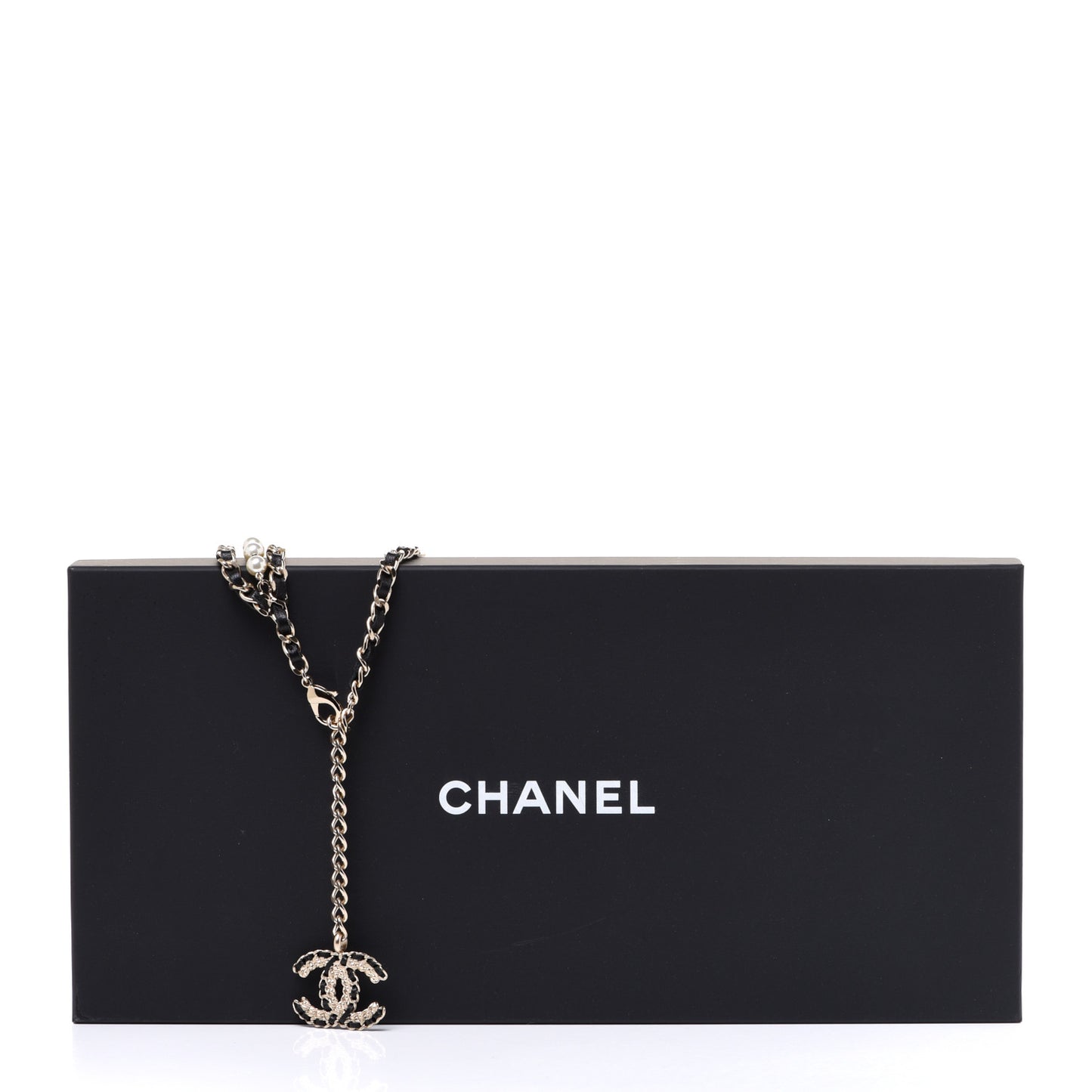 Lambskin Pearl Crystal Chain CC Fancy Belt 75 Black Gold
