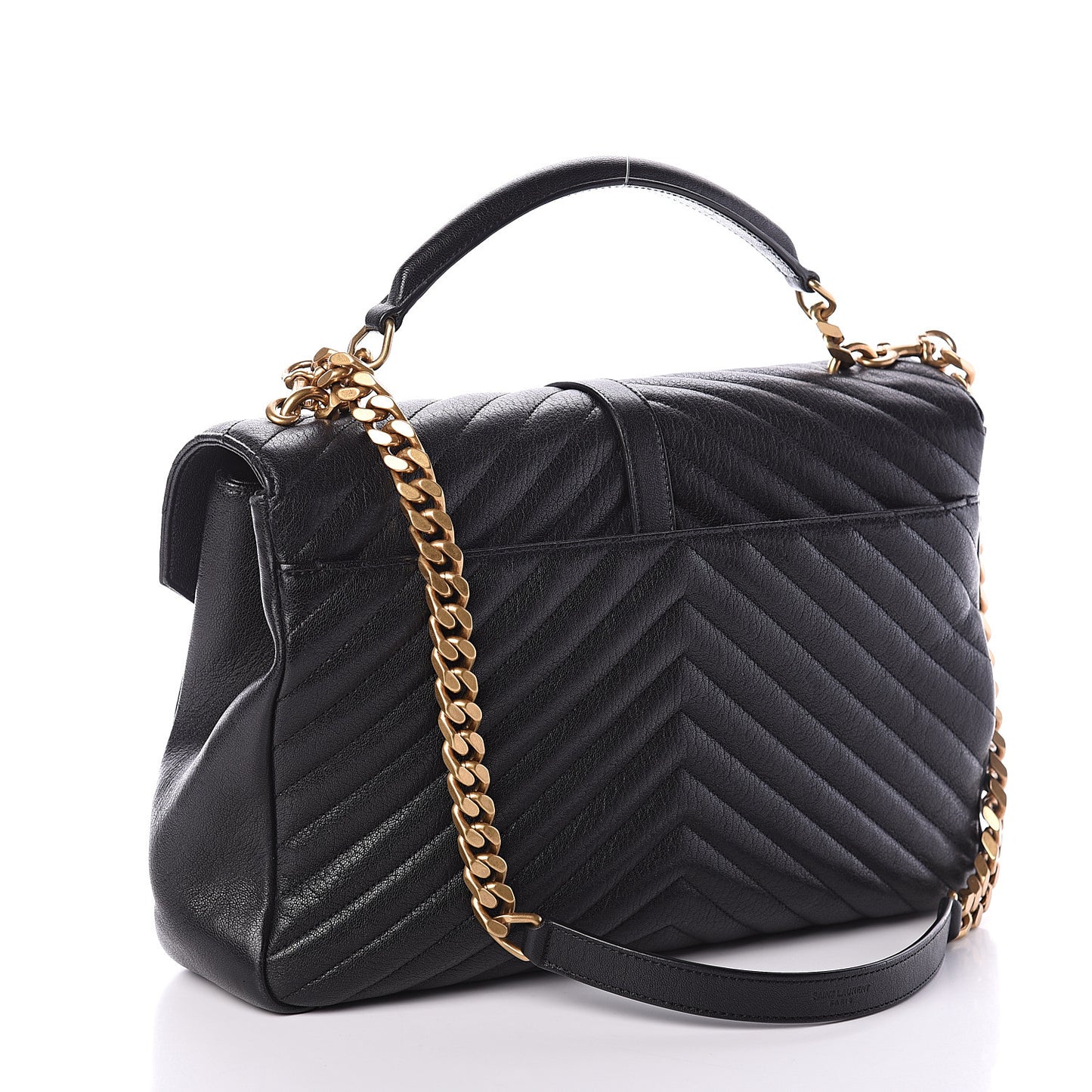 Sheepskin Matelasse Chevron Monogram Large College Satchel Black