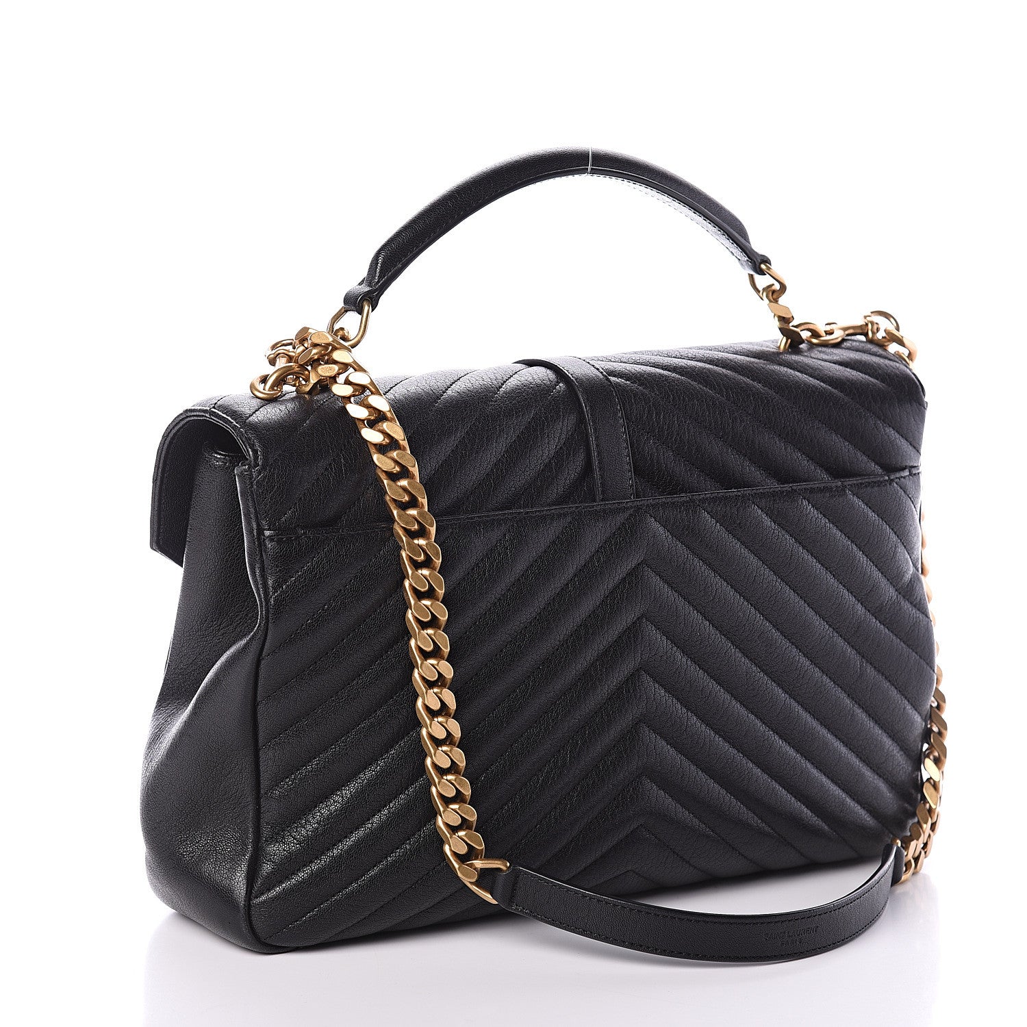 Saint Laurent Sheepskin Matelasse Chevron Monogram Large College Satchel Black 2 of 7