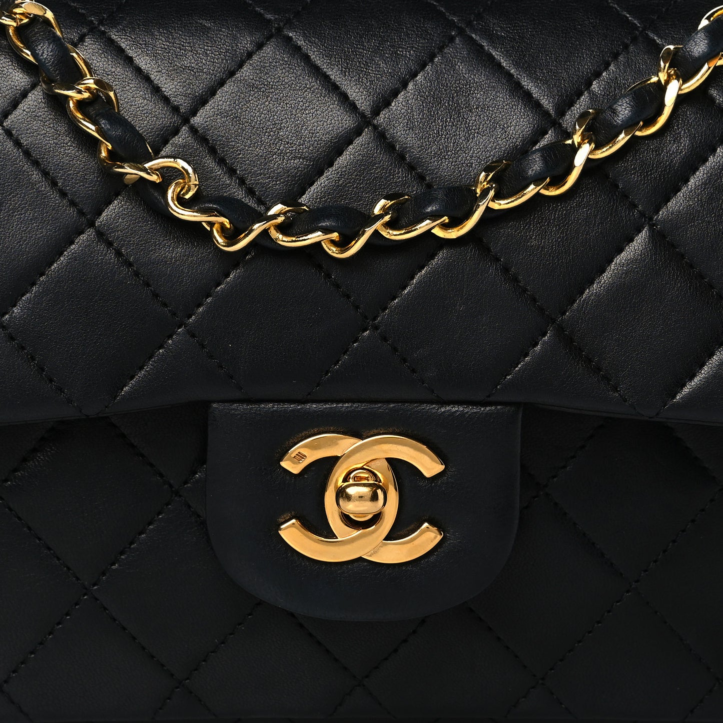 Lambskin Quilted Small Double Flap Black