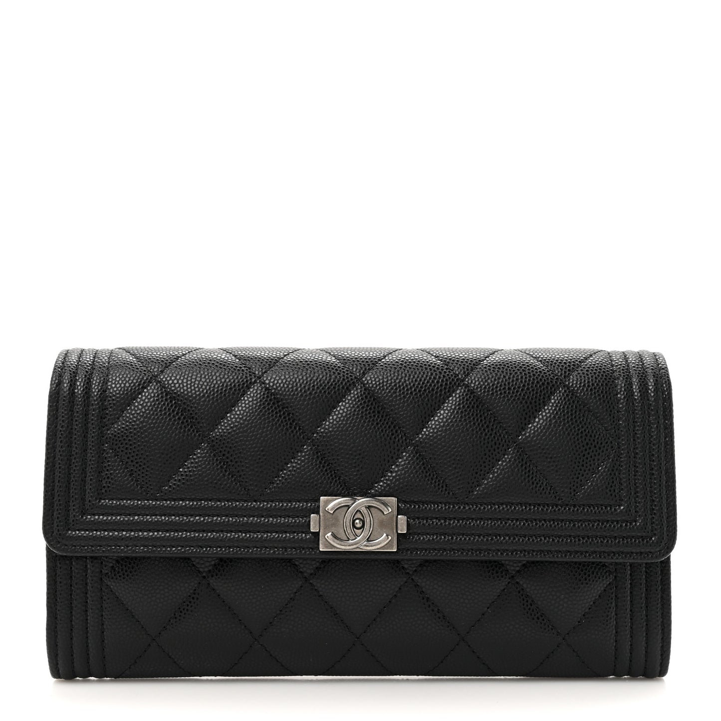 Caviar Quilted Long Boy Flap Wallet Black