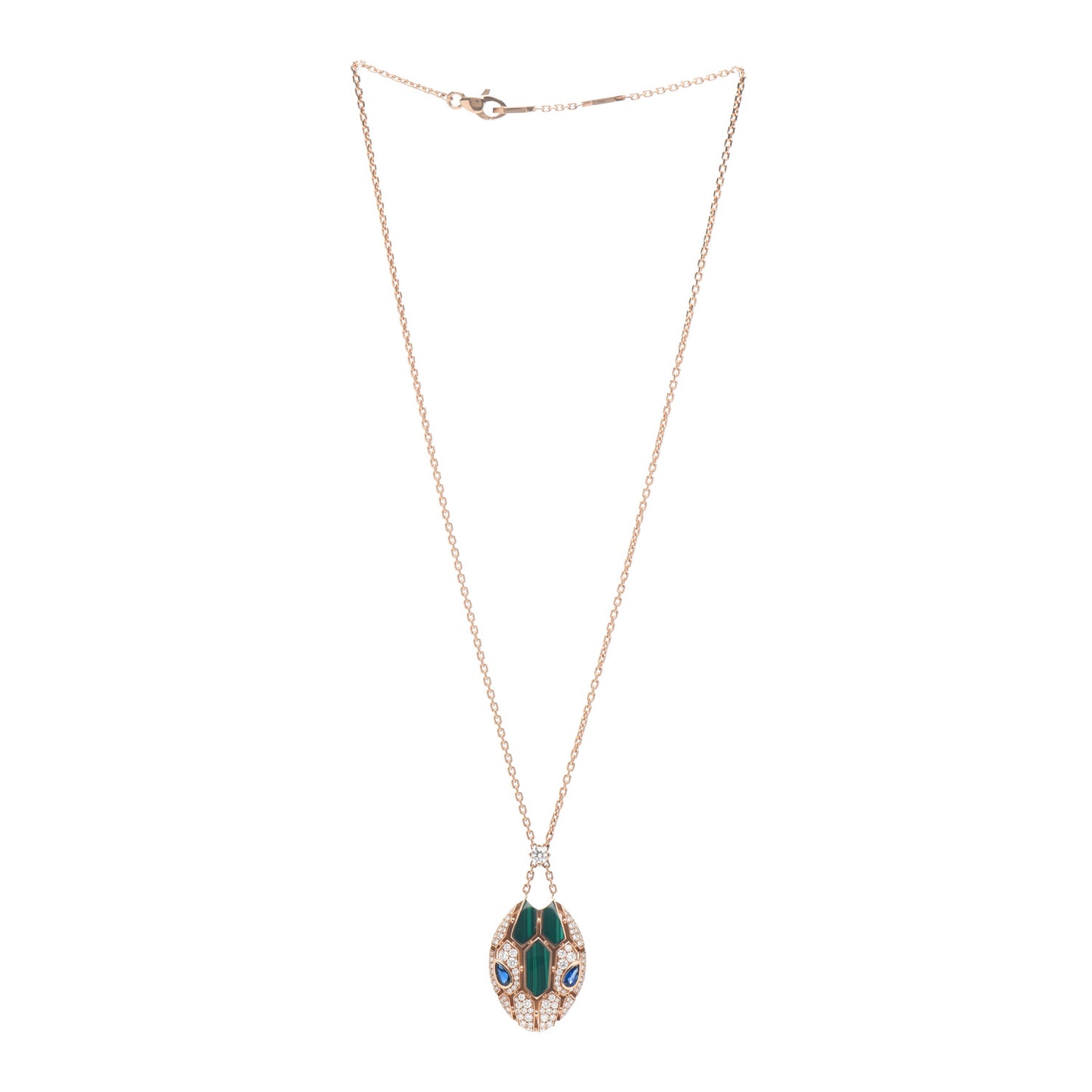 18K Rose Gold Diamond Malachite Blue Sapphire Serpenti Seduttori Necklace