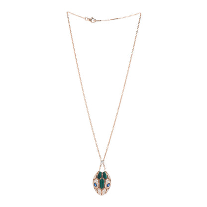 Bulgari 18K Rose Gold Diamond Malachite Blue Sapphire Serpenti Seduttori Necklace 3 of 4