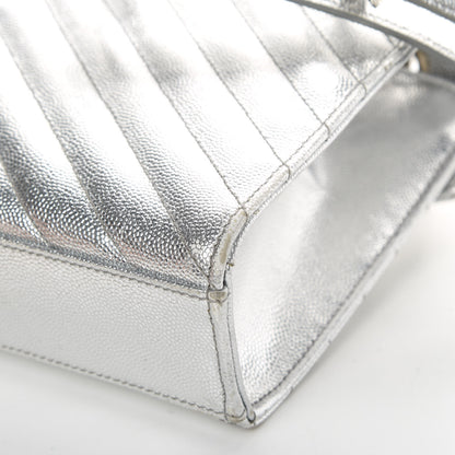Saint Laurent Metallic Grain De Poudre Matelasse Chevron Medium Monogram Satchel Silver 11 of 17
