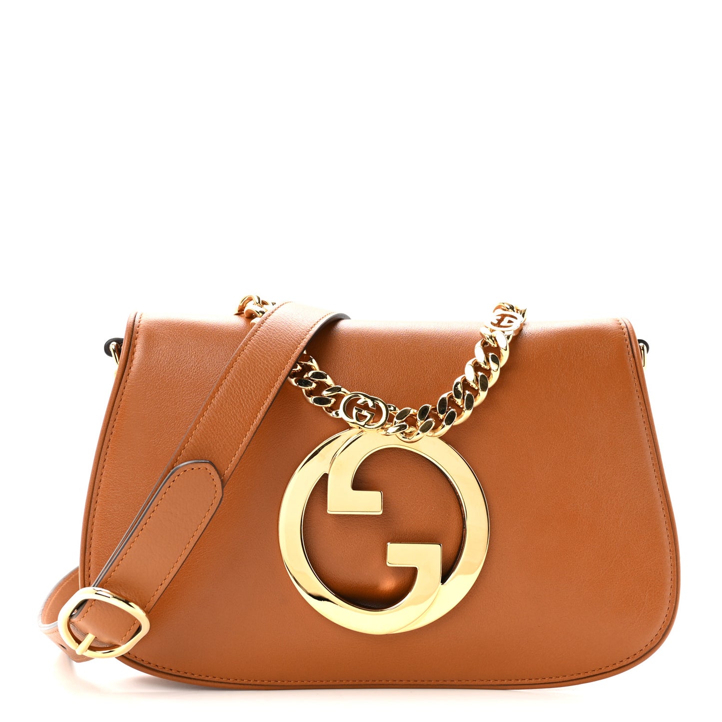 Roxy Calfskin Blondie Chain Shoulder Flap Bag Blondie Cognac