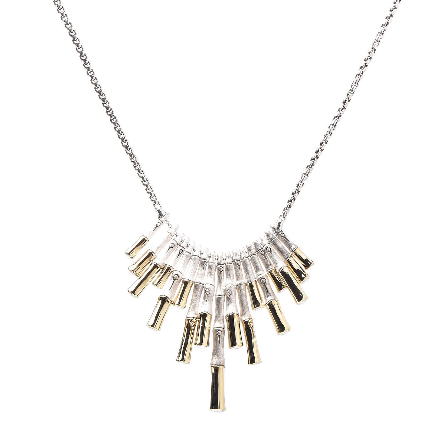Sterling Silver 18K Yellow Gold Bamboo Bib Necklace