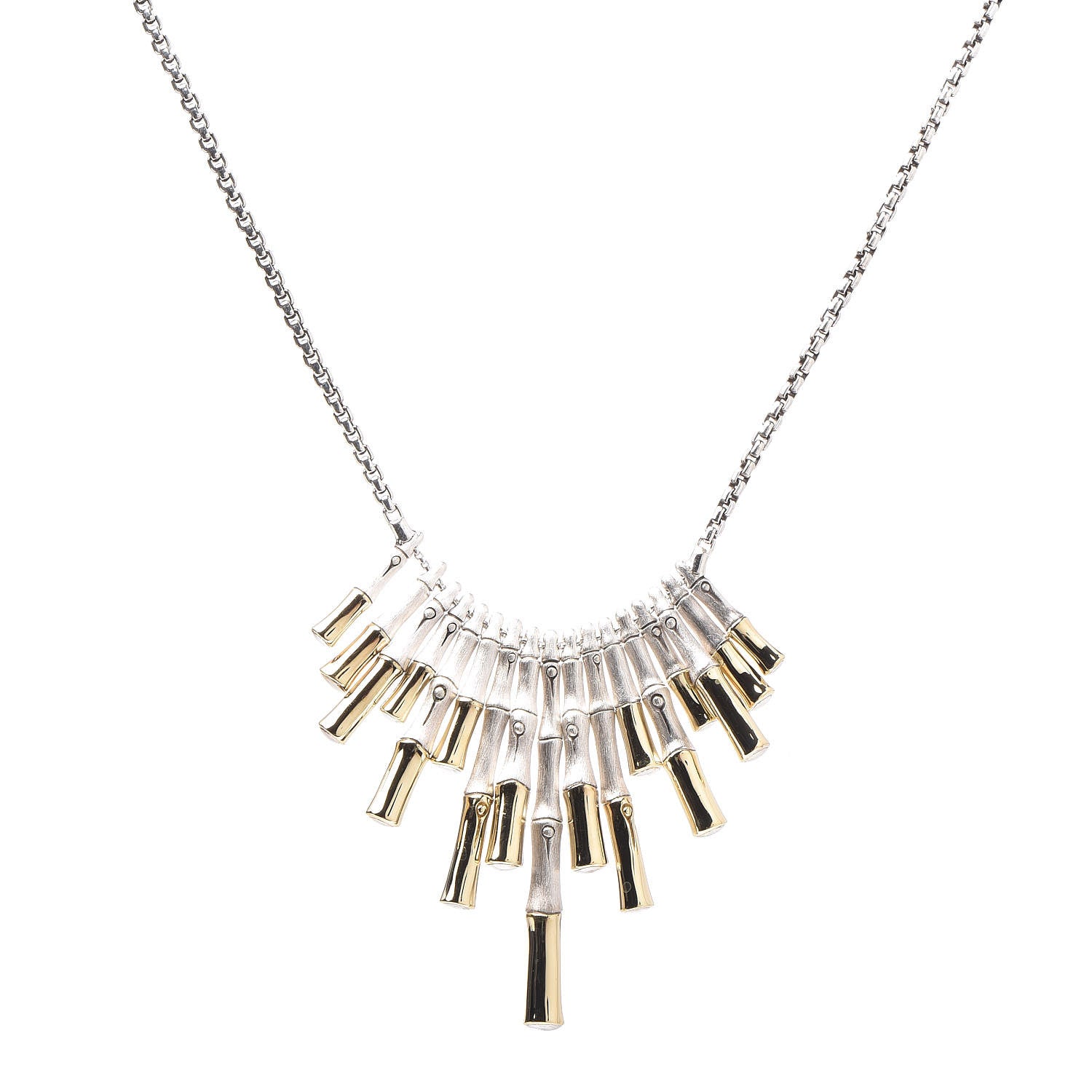 John Hardy Sterling Silver 18K Yellow Gold Bamboo Bib Necklace 1 of 5