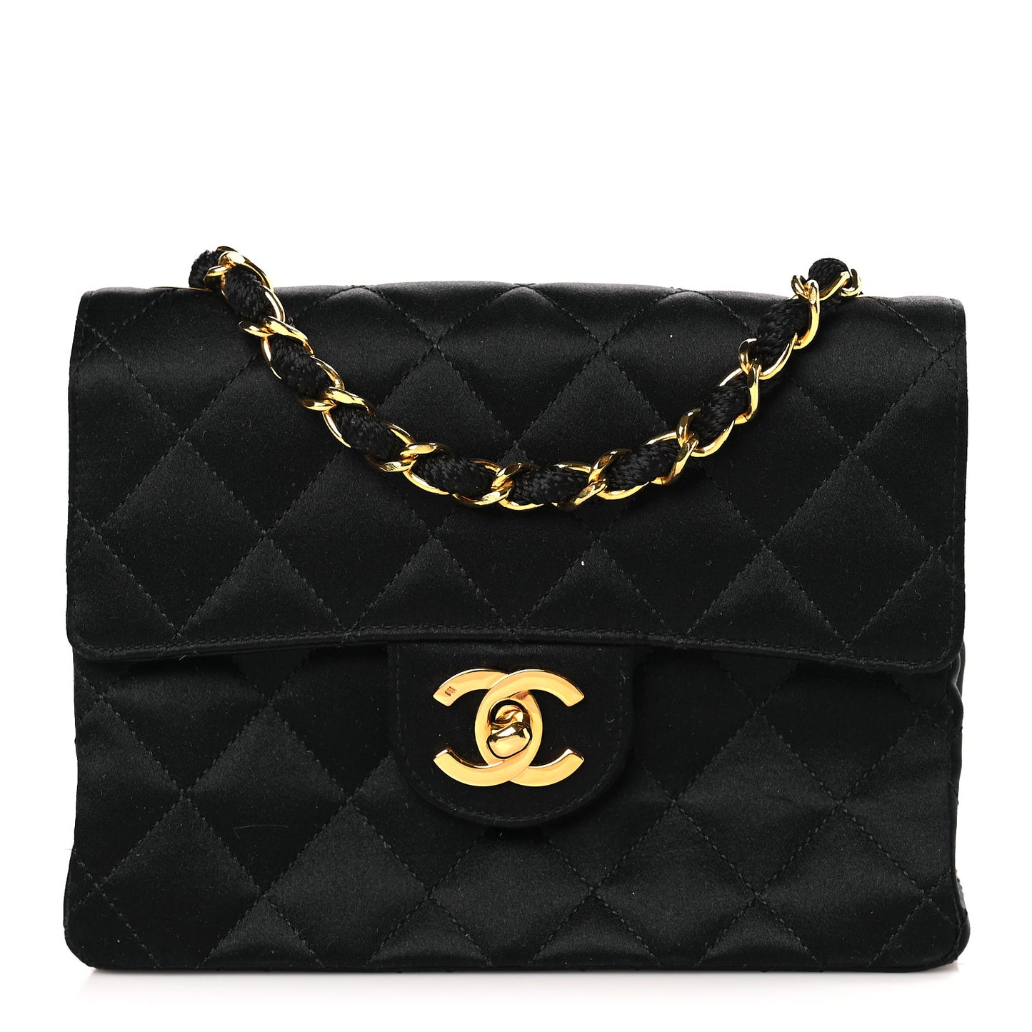 Satin Quilted Mini Square Flap Black