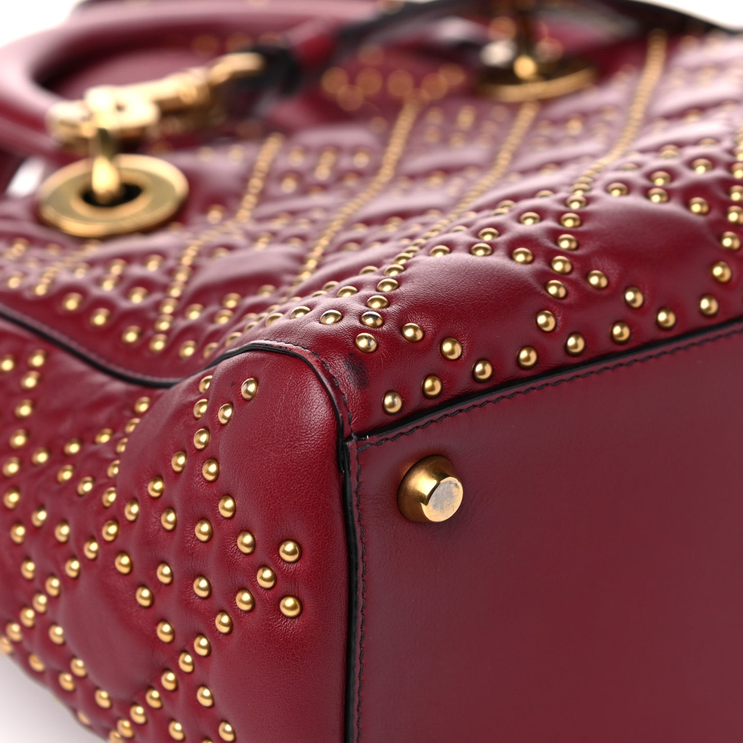 Calfskin Cannage Studded Medium Supple Lady Dior Red