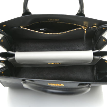 Prada Saffiano City Calfskin Medium Bibliothèque Top Handle Black White 5 of 14