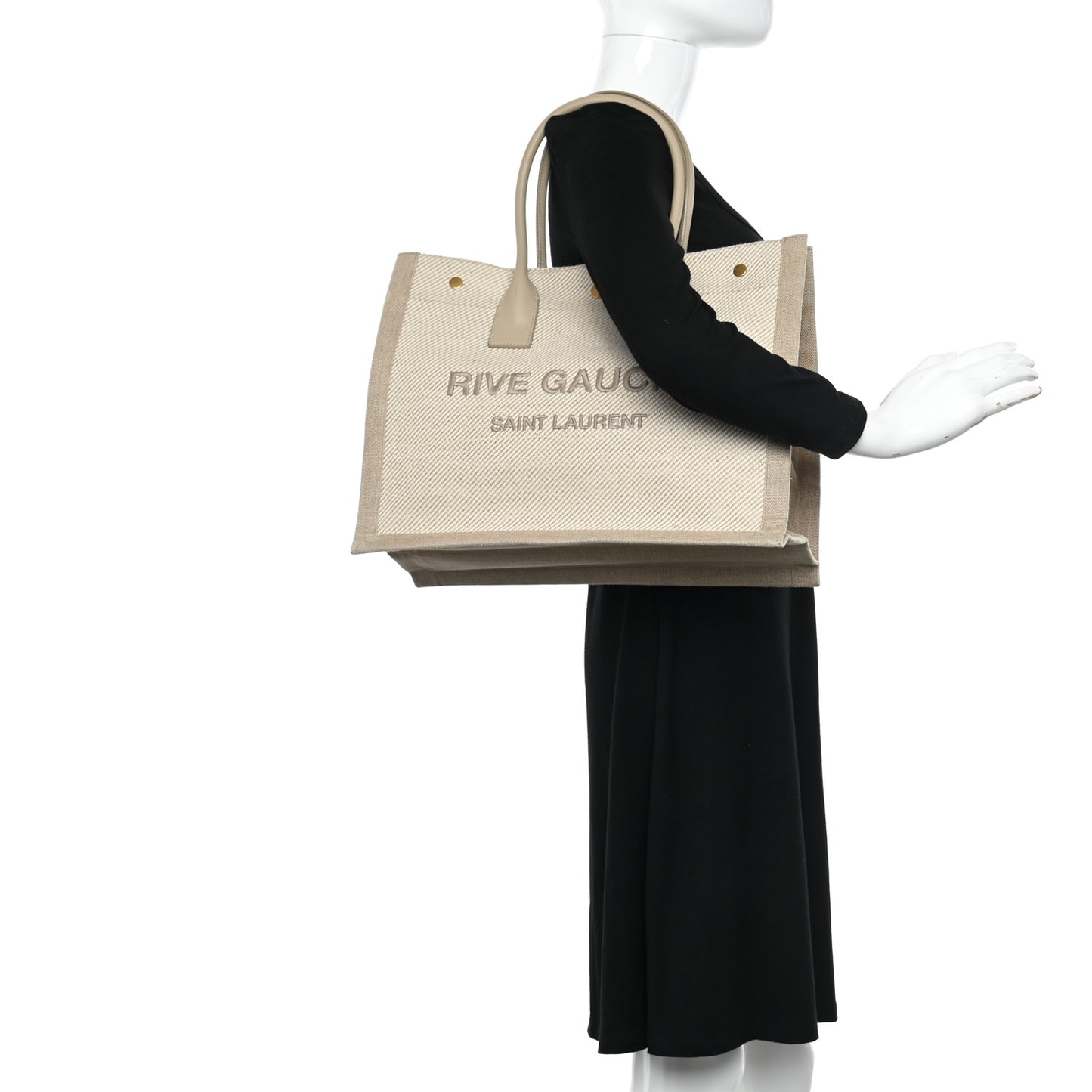 Linen Calfskin Small Rive Gauche Tote Beige Sea Salt