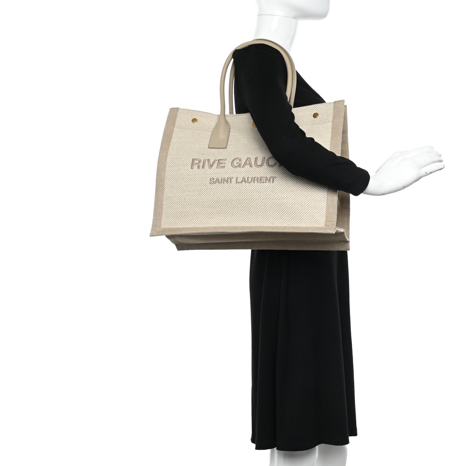 Saint Laurent Linen Calfskin Small Rive Gauche Tote Beige Sea Salt 2 of 12