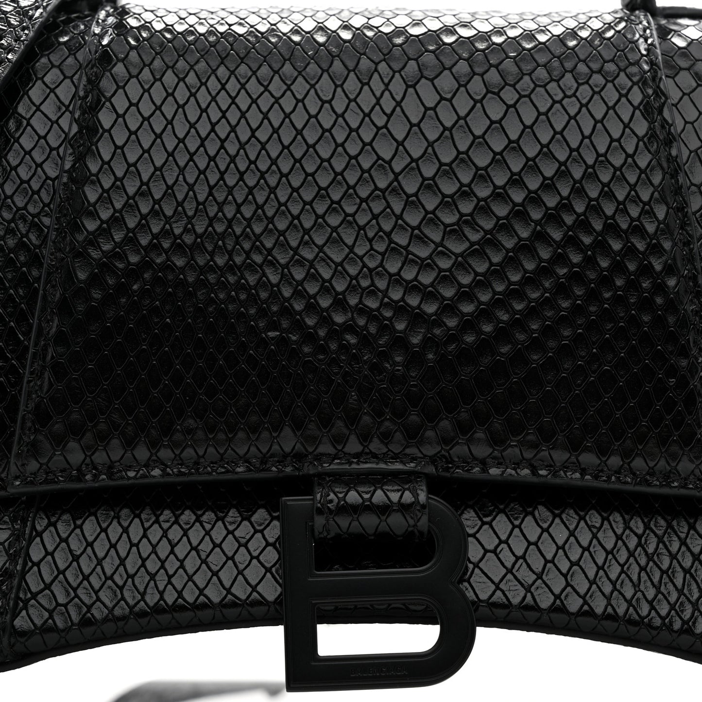 Matte Calfskin Snake Embossed Tonal B Small Hourglass Top Handle Bag Black