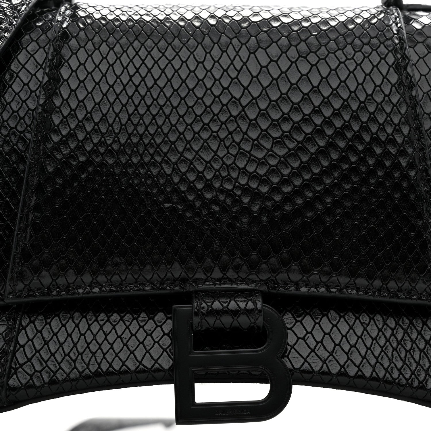 Balenciaga Matte Calfskin Snake Embossed Tonal B Small Hourglass Top Handle Bag Black 8 of 10
