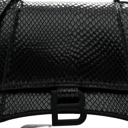 Balenciaga Matte Calfskin Snake Embossed Tonal B Small Hourglass Top Handle Bag Black 8 of 10