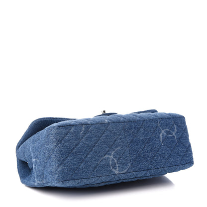 Chanel Denim Quilted CC Print Jumbo Single Flap Blue 4 of 11