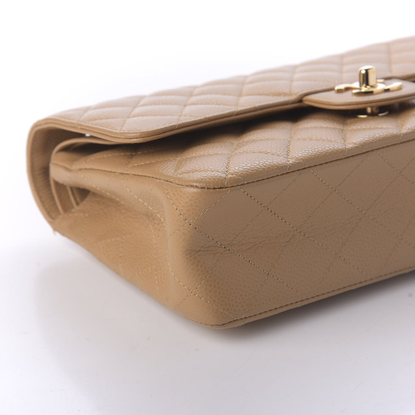 Caviar Quilted Medium Double Flap Beige
