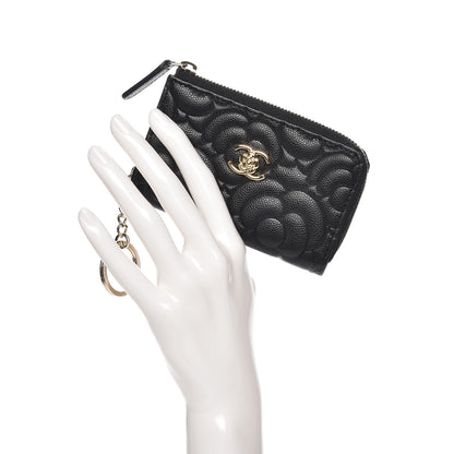 Chanel Caviar Camellia Embossed Key Holder Case Black 2 of 7