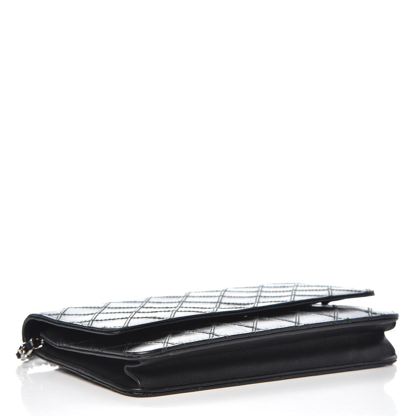 Lambskin Diamond Stitched Wallet On Chain WOC Black