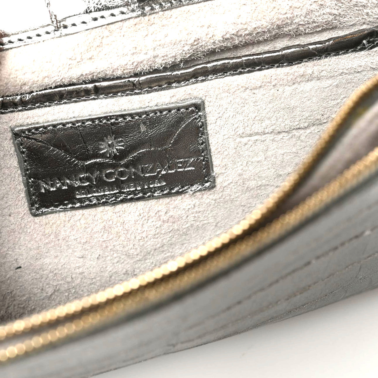 Metallic Crocodile Clutch Silver