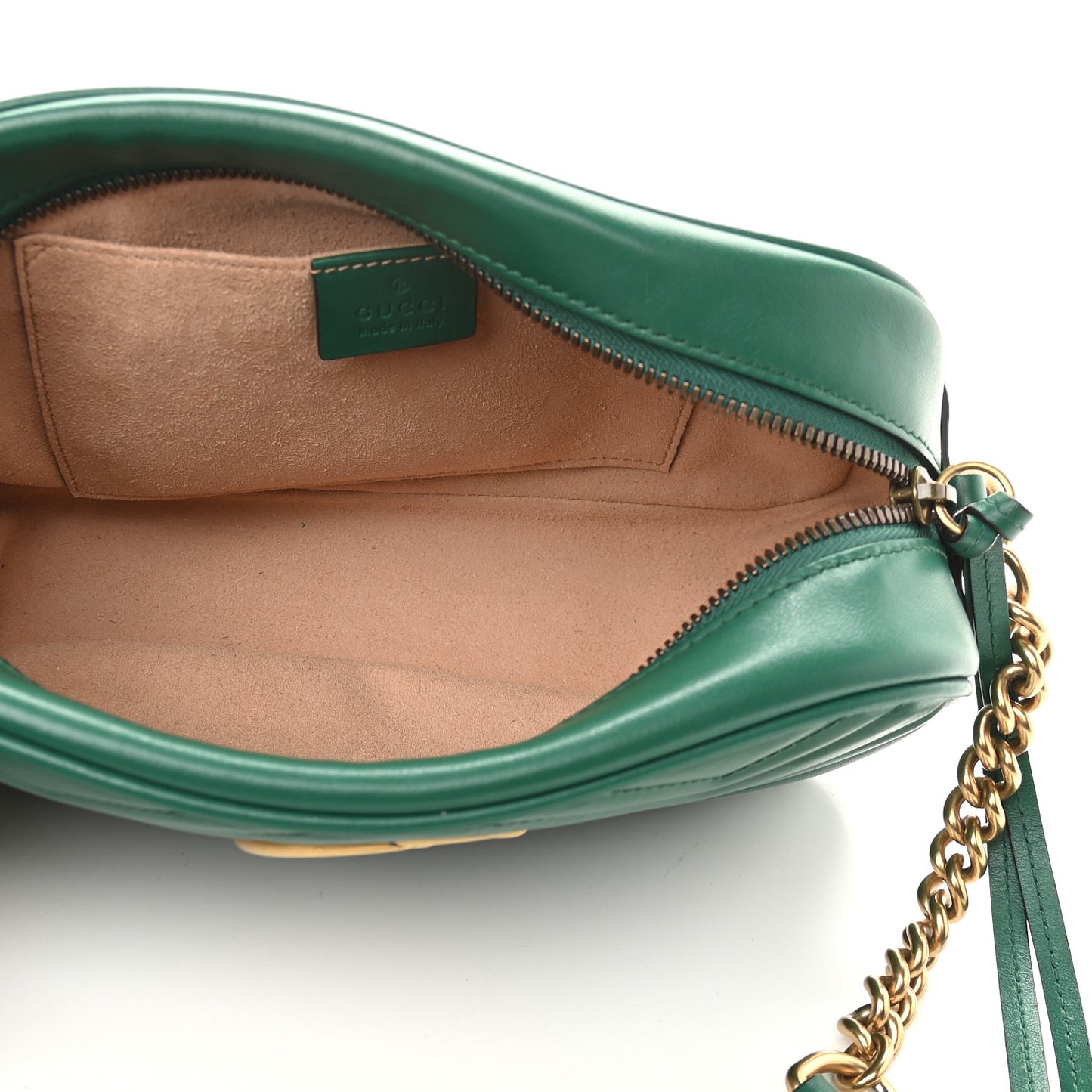 Calfskin Matelasse Small GG Marmont Chain Shoulder Bag Emerald Green