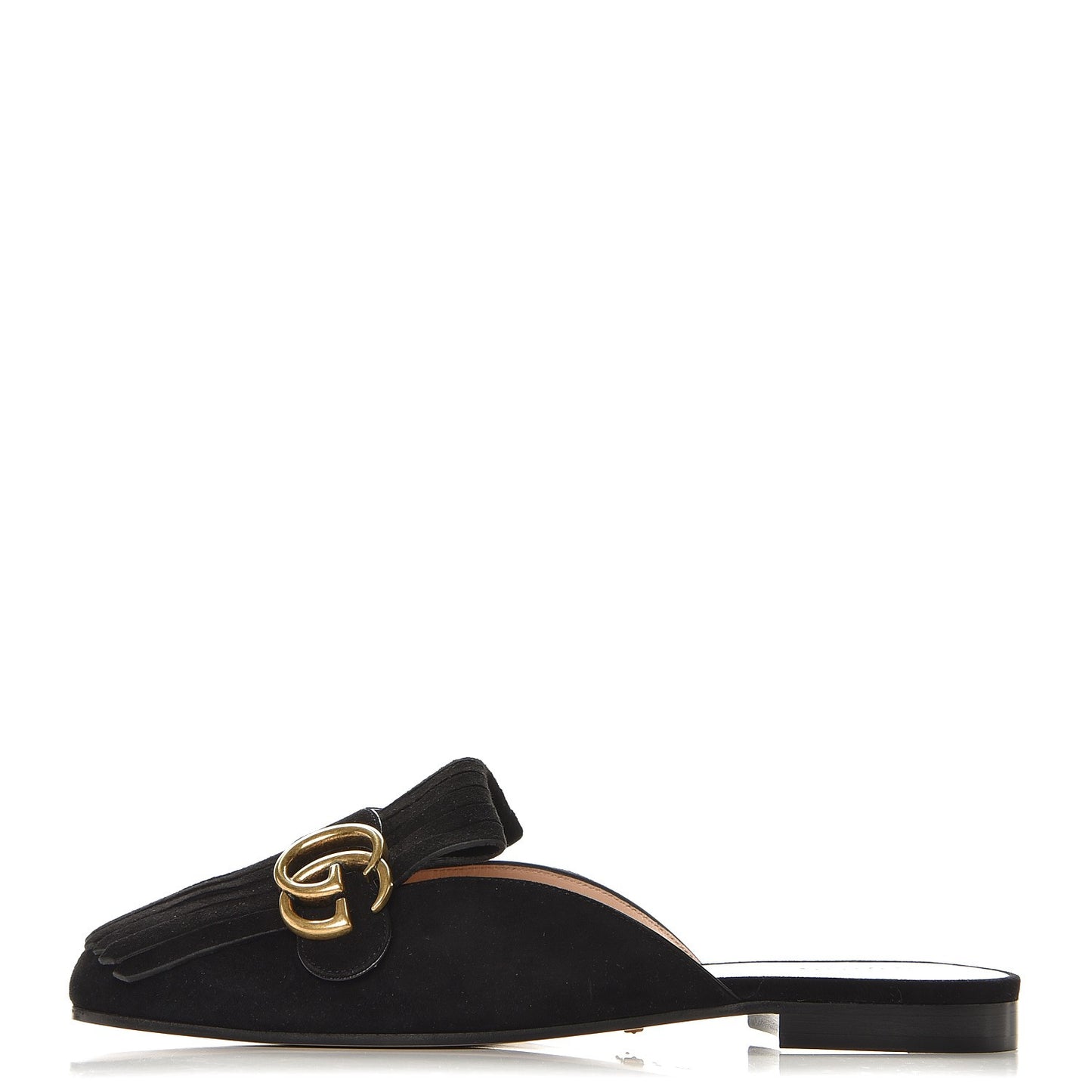 Kid Scamosciato GG Marmont Fringe Slippers 38 Black