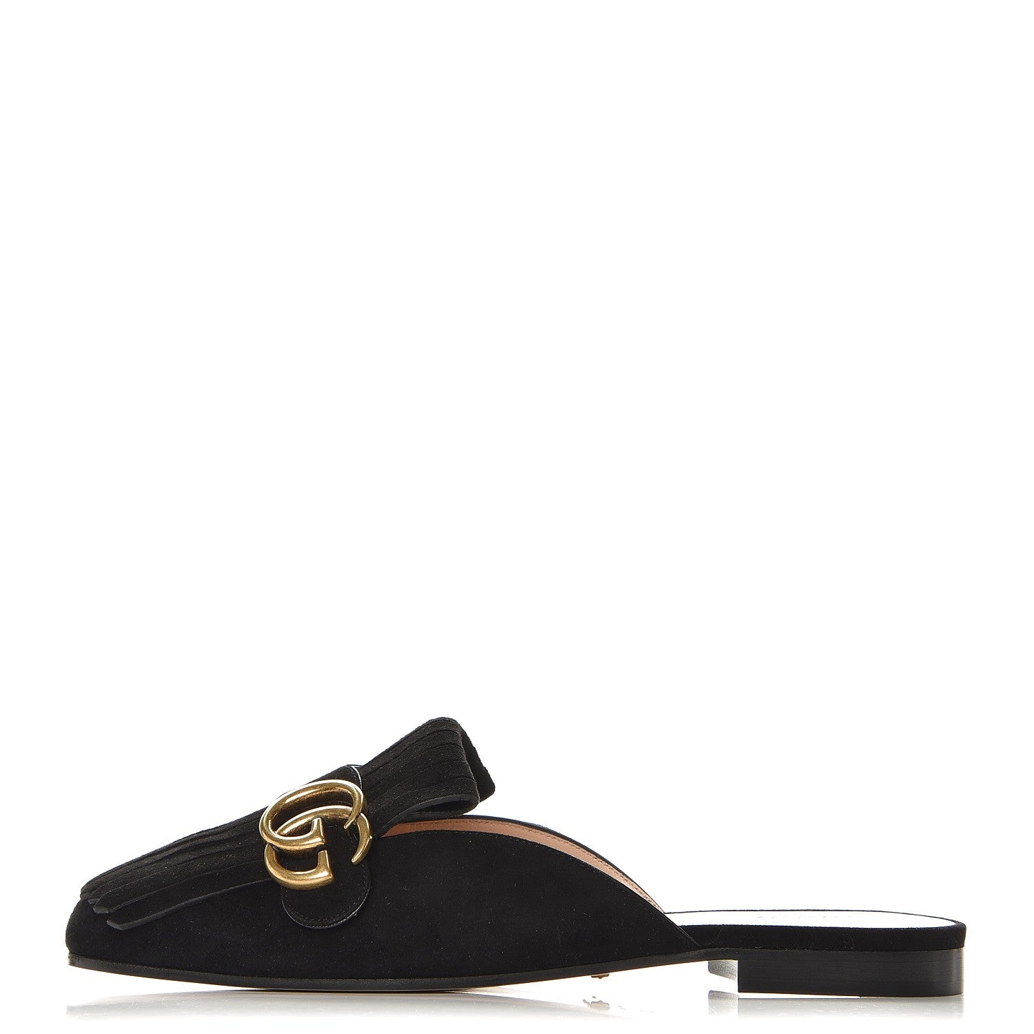 Gucci Kid Scamosciato GG Marmont Fringe Slippers 38 Black 1 of 8
