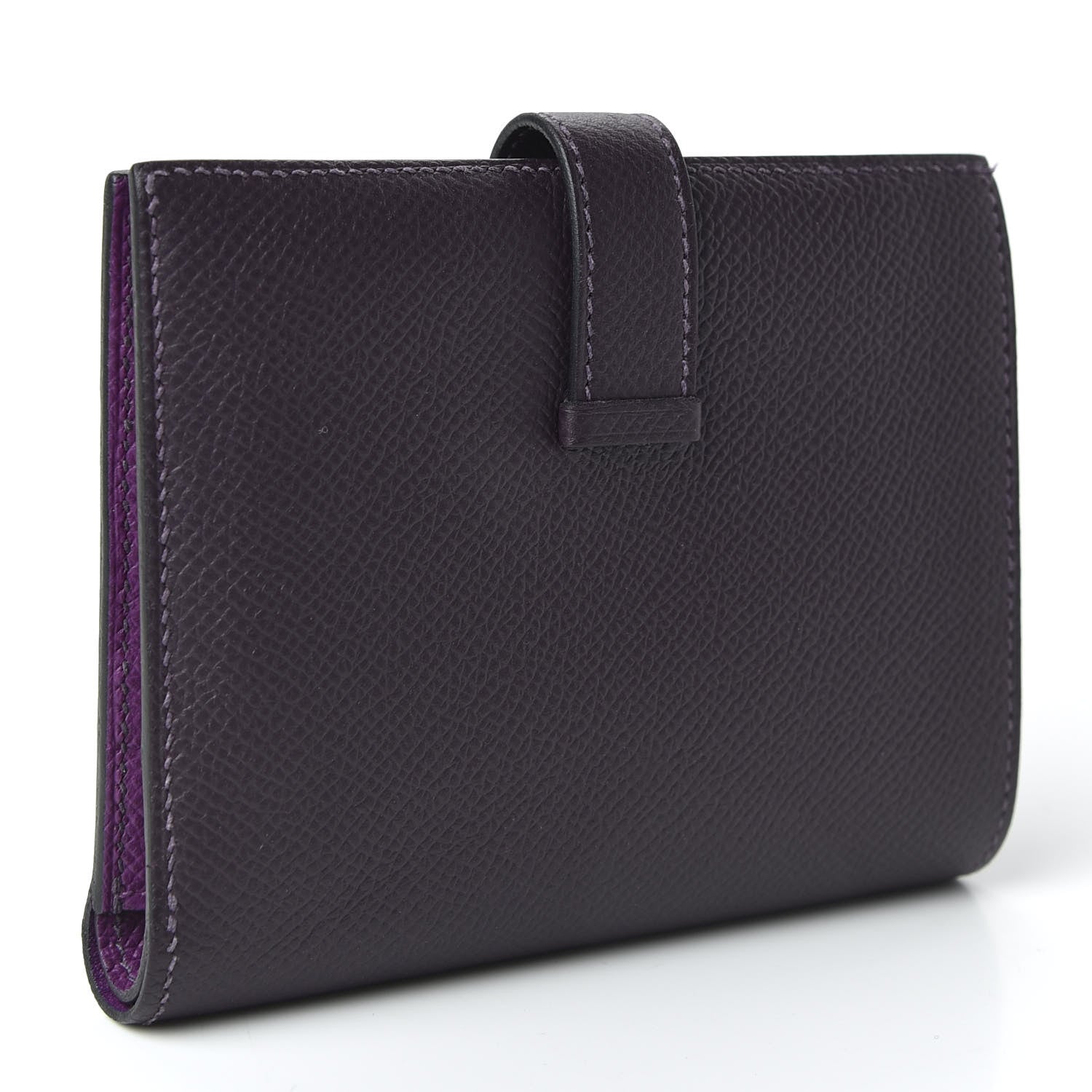 Hermes Epsom Bearn Verso Compact Wallet Raisin Anemone 3 of 7