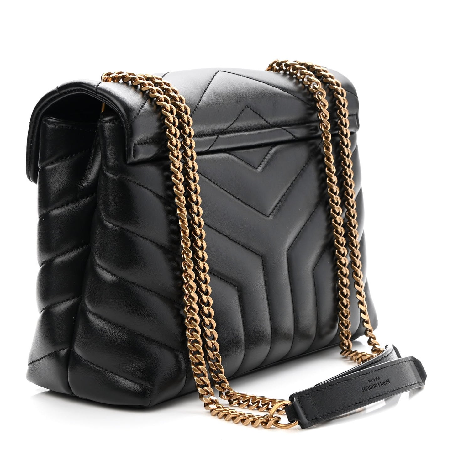 Calfskin Y Quilted Monogram Small Loulou Chain Satchel Black