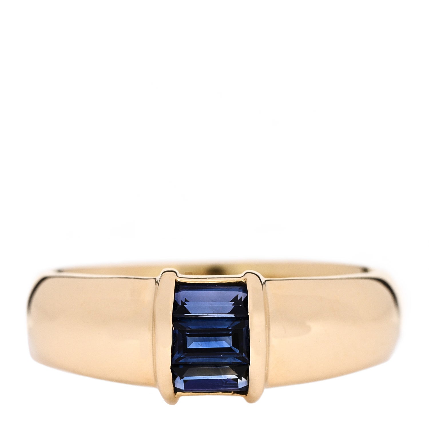 Tiffany 18K Yellow Gold Blue Sapphire Baguette Ring 50 5.5 1 of 5