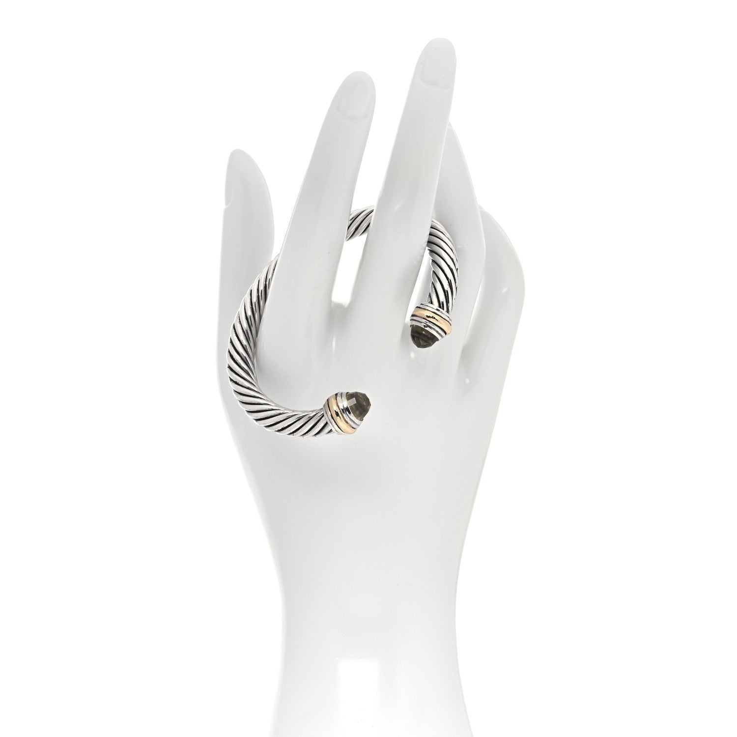 David Yurman Sterling Silver 14K Yellow Gold Prasiolite 7mm Cable Classics Bracelet 2 of 4