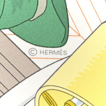 Hermes Silk Mystere Au 24 Faubourg Scarf 90 Gris Perle Vert Jaune 3 of 4