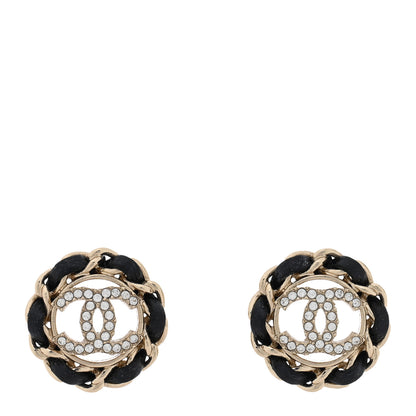 Chanel Crystal Lambskin Chain CC Stud Earrings Black Gold 1 of 5
