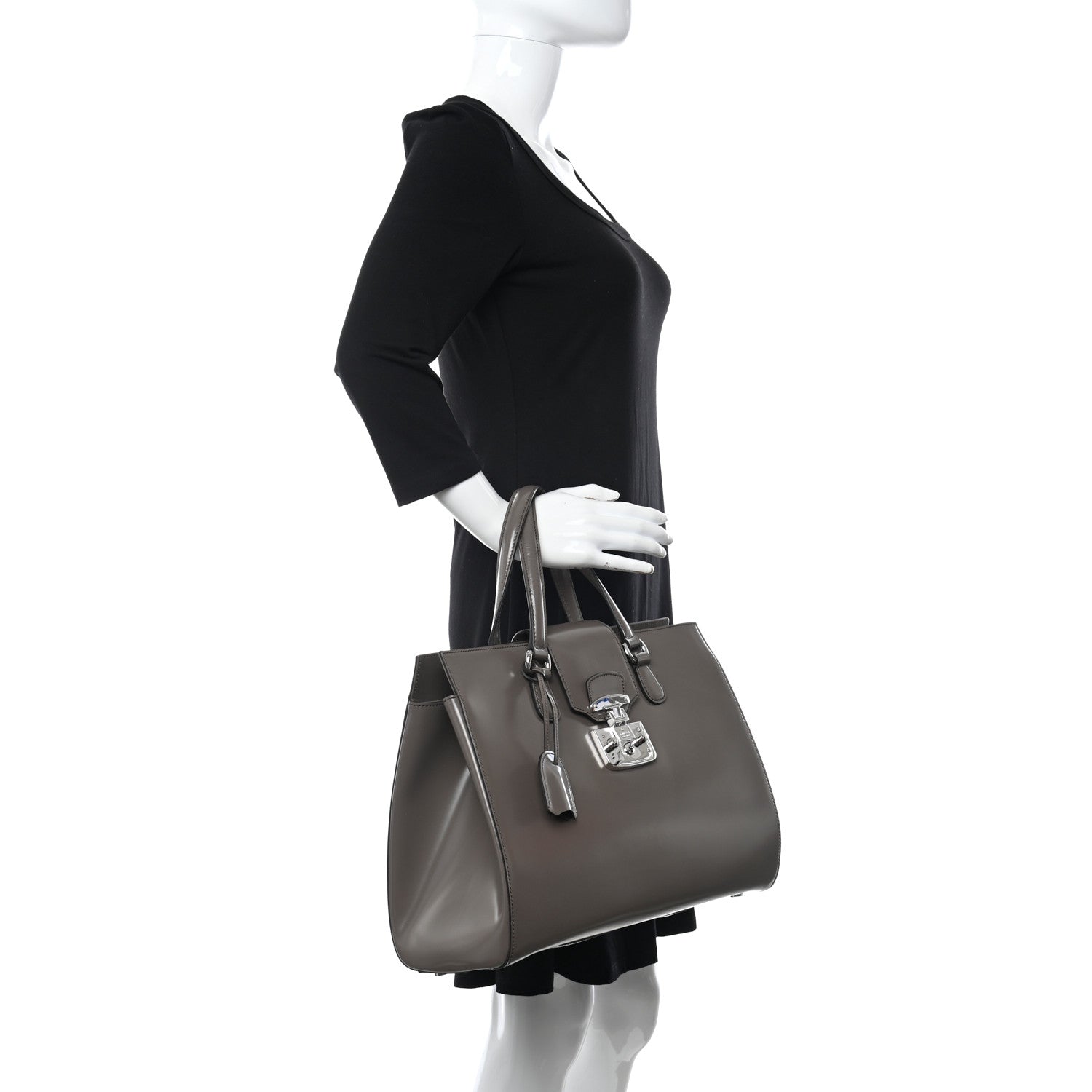 Gucci Regent Calfskin Large Lady Lock Flap Top Handle Bag Grey 2 of 10